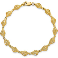 14K Yellow Gold Textured Conch Shell Bracelet - 7.25" Length, Polished Finish by Oro Pregiato