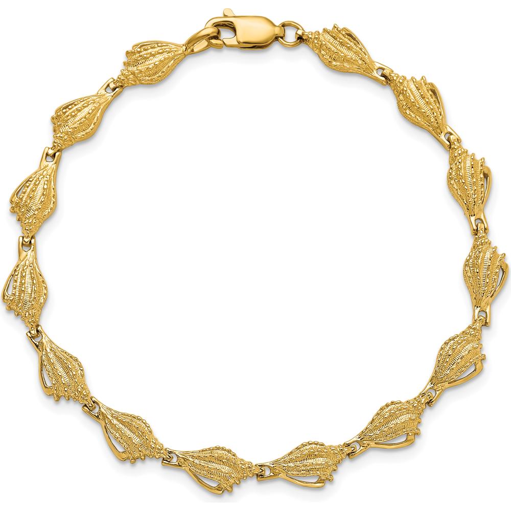 14K Yellow Gold Textured Conch Shell Bracelet - 7.25" Length, Polished Finish by Oro Pregiato