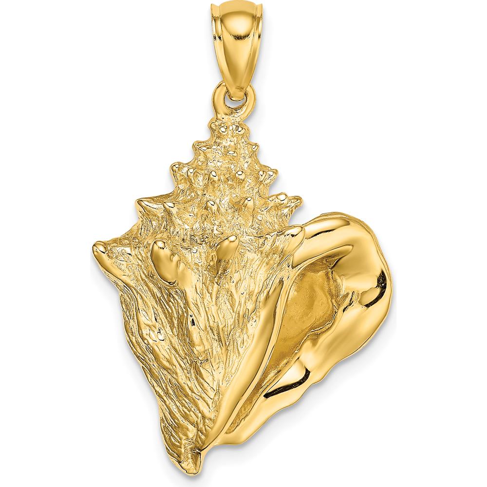 14K Yellow Gold Textured Conch Shell Pendant Charm - 31mm Length by Oro Pregiato
