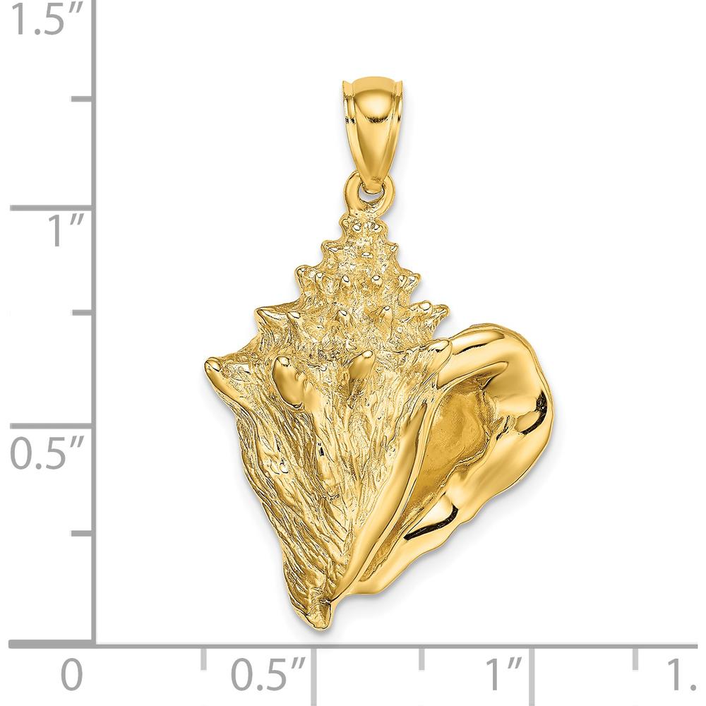 14K Yellow Gold Textured Conch Shell Pendant Charm - 31mm Length by Oro Pregiato