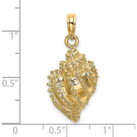 14K Yellow Gold Textured Conch Shell Pendant Charm by Oro Pregiato
