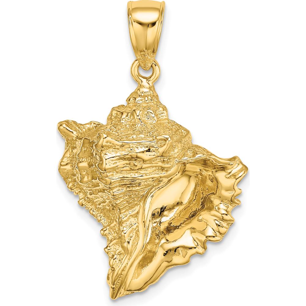 14K Yellow Gold Textured Conch Shell Pendant - Ocean-Inspired Charm by Oro Pregiato