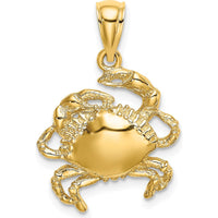 14K Yellow Gold Textured Crab Charm Pendant - 24mm Length by Oro Pregiato