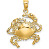 14K Yellow Gold Textured Crab Charm Pendant - 28mm Length by Oro Pregiato