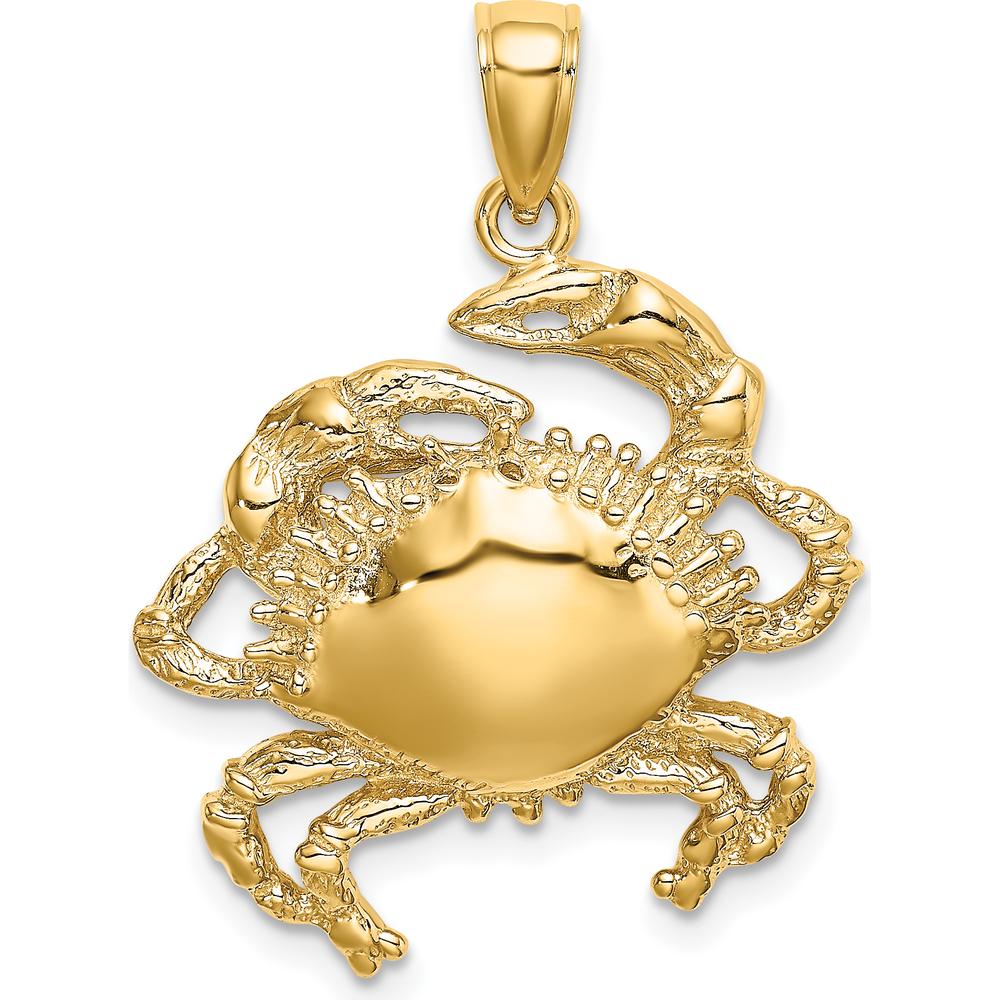14K Yellow Gold Textured Crab Charm Pendant - 28mm Length by Oro Pregiato