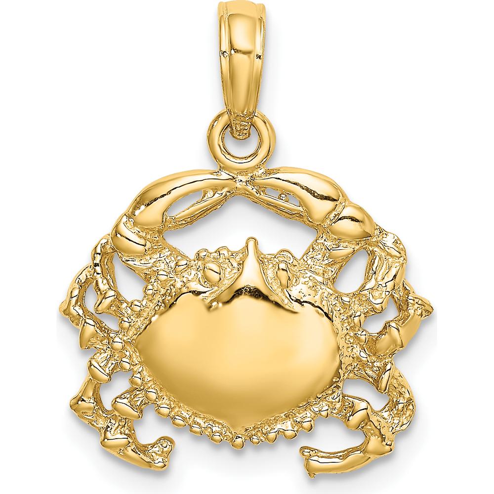 14K Yellow Gold Textured Crab Pendant Charm by Oro Pregiato