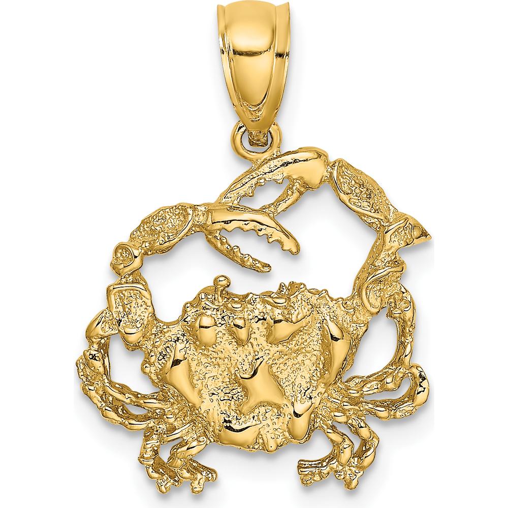 14K Yellow Gold Textured Crab Pendant Charm - Nature-Inspired Design by Oro Pregiato