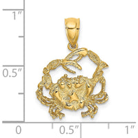 14K Yellow Gold Textured Crab Pendant Charm - Nature-Inspired Design by Oro Pregiato