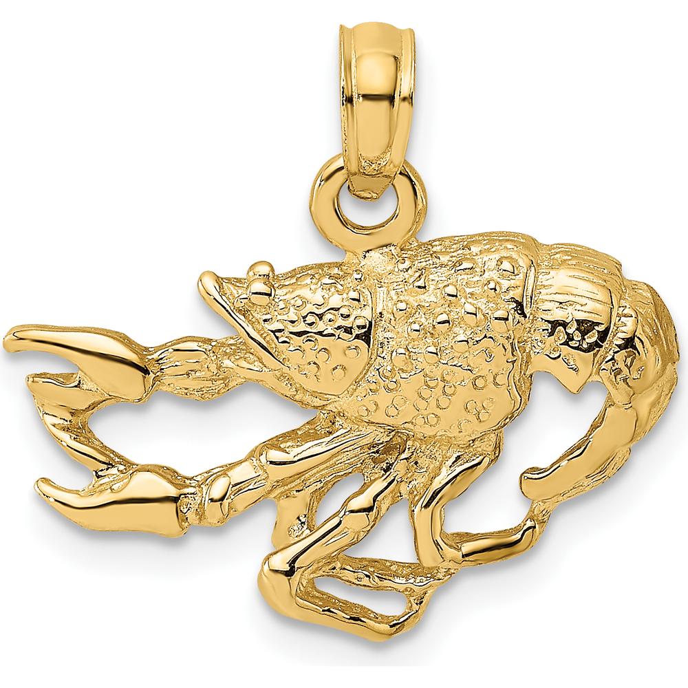 14K Yellow Gold Textured Crawfish Pendant Charm - 12.8mm Length by Oro Pregiato
