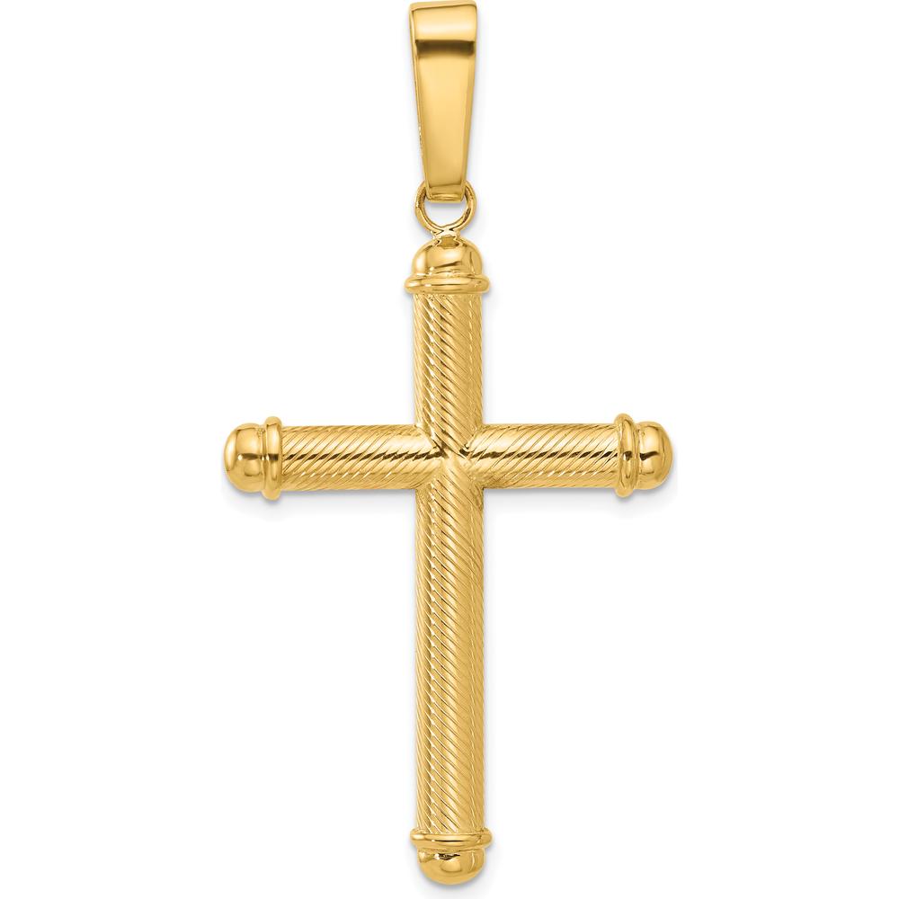 14K Yellow Gold Textured Cross Pendant - 54.8mm Length, Polished Finish by Oro Pregiato