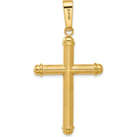 14K Yellow Gold Textured Cross Pendant - 54.8mm Length, Polished Finish by Oro Pregiato