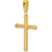 14K Yellow Gold Textured Cross Pendant - 54.8mm Length, Polished Finish by Oro Pregiato