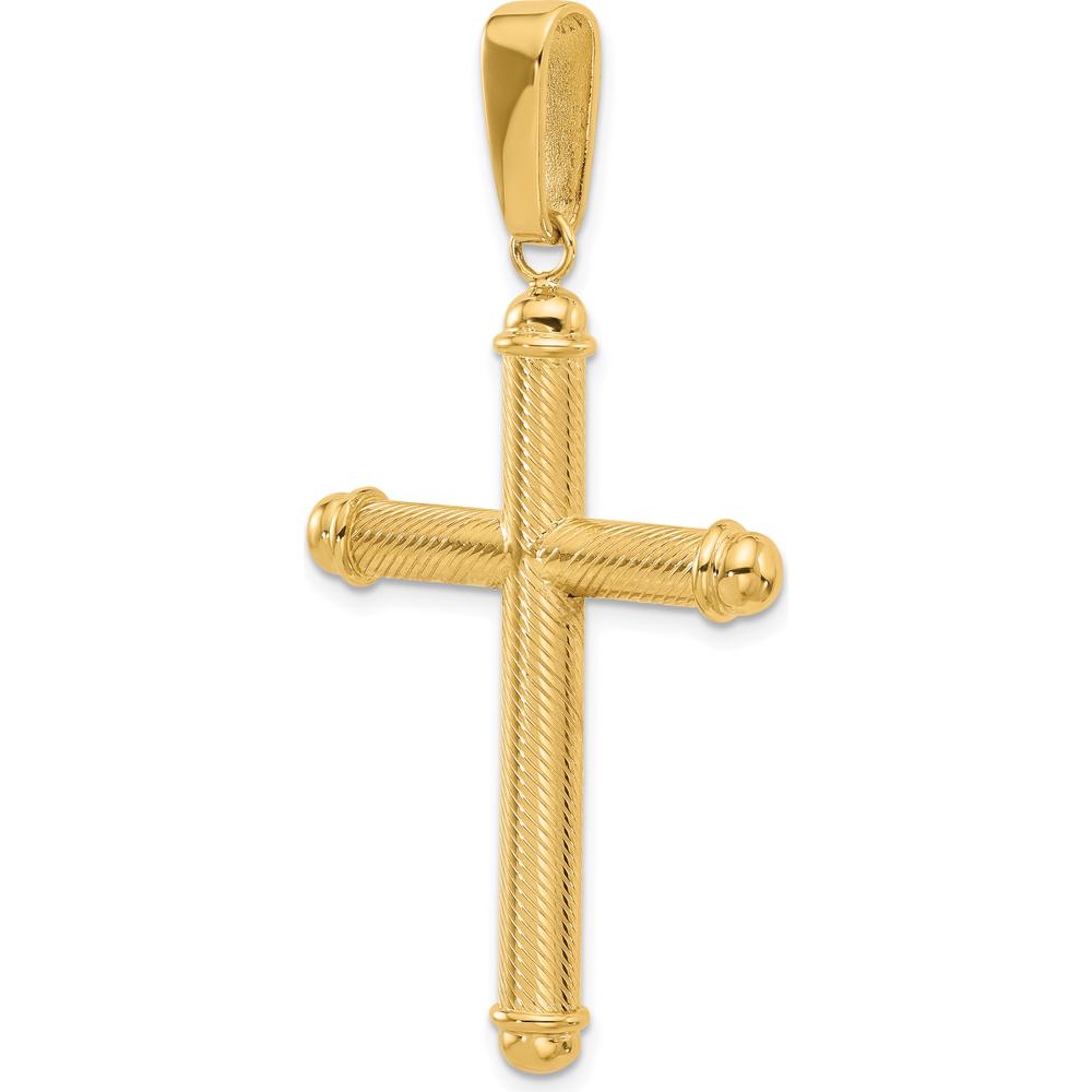 14K Yellow Gold Textured Cross Pendant - 54.8mm Length, Polished Finish by Oro Pregiato