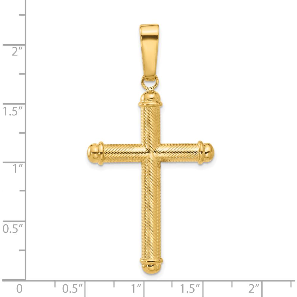 14K Yellow Gold Textured Cross Pendant - 54.8mm Length, Polished Finish by Oro Pregiato