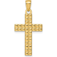 14K Yellow Gold Textured Cross Pendant with Polished Finish by Oro Pregiato
