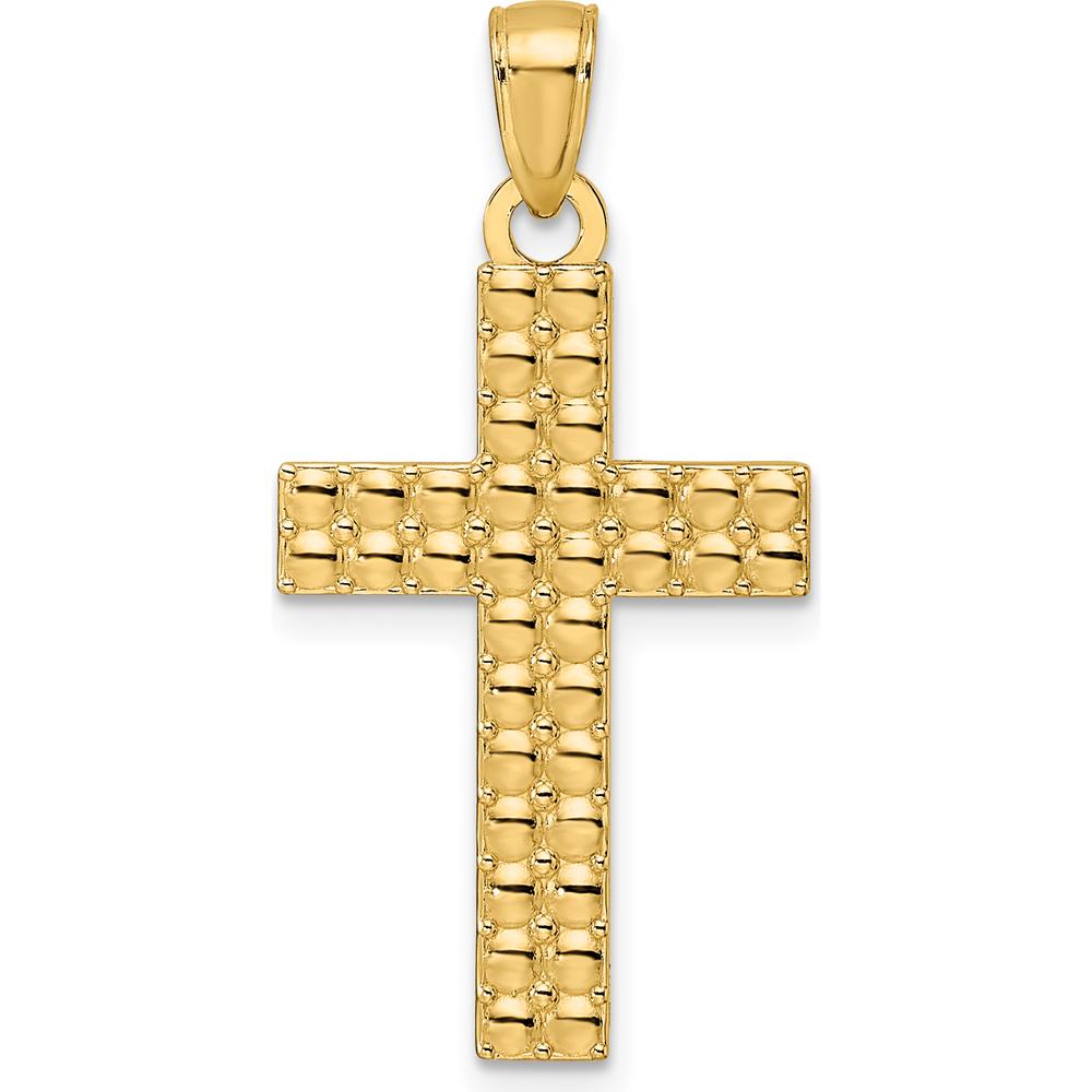 14K Yellow Gold Textured Cross Pendant with Polished Finish by Oro Pregiato