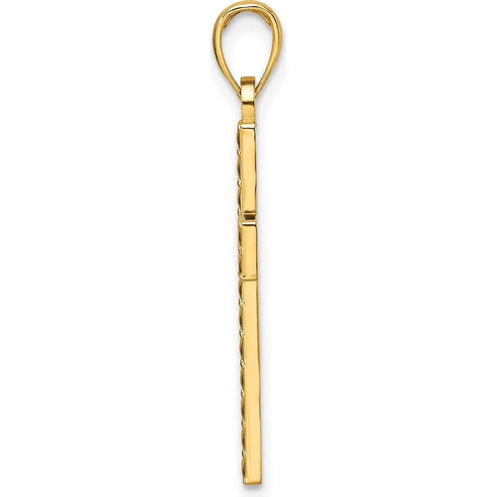 14K Yellow Gold Textured Cross Pendant with Polished Finish by Oro Pregiato