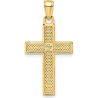 14K Yellow Gold Textured Cross Pendant with Polished Finish by Oro Pregiato
