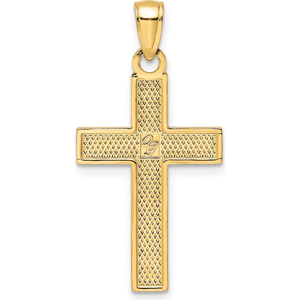 14K Yellow Gold Textured Cross Pendant with Polished Finish by Oro Pregiato