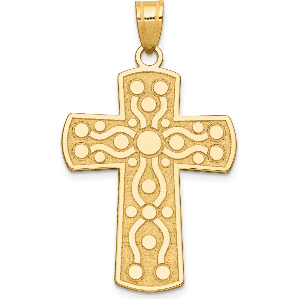 14K Yellow Gold Textured Cross Pendant with Serenity Prayer - 41.5mm Length by Oro Pregiato