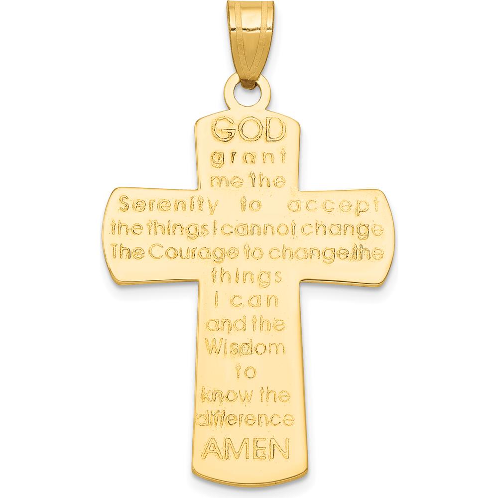 14K Yellow Gold Textured Cross Pendant with Serenity Prayer - 41.5mm Length by Oro Pregiato