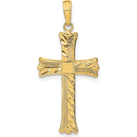 14K Yellow Gold Textured Cross Pendant with Square Center - 33.45mm Length by Oro Pregiato