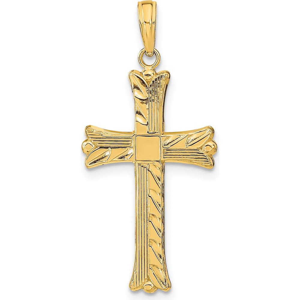 14K Yellow Gold Textured Cross Pendant with Square Center - 33.45mm Length by Oro Pregiato