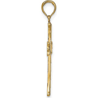 14K Yellow Gold Textured Cross Pendant with Square Center - 33.45mm Length by Oro Pregiato