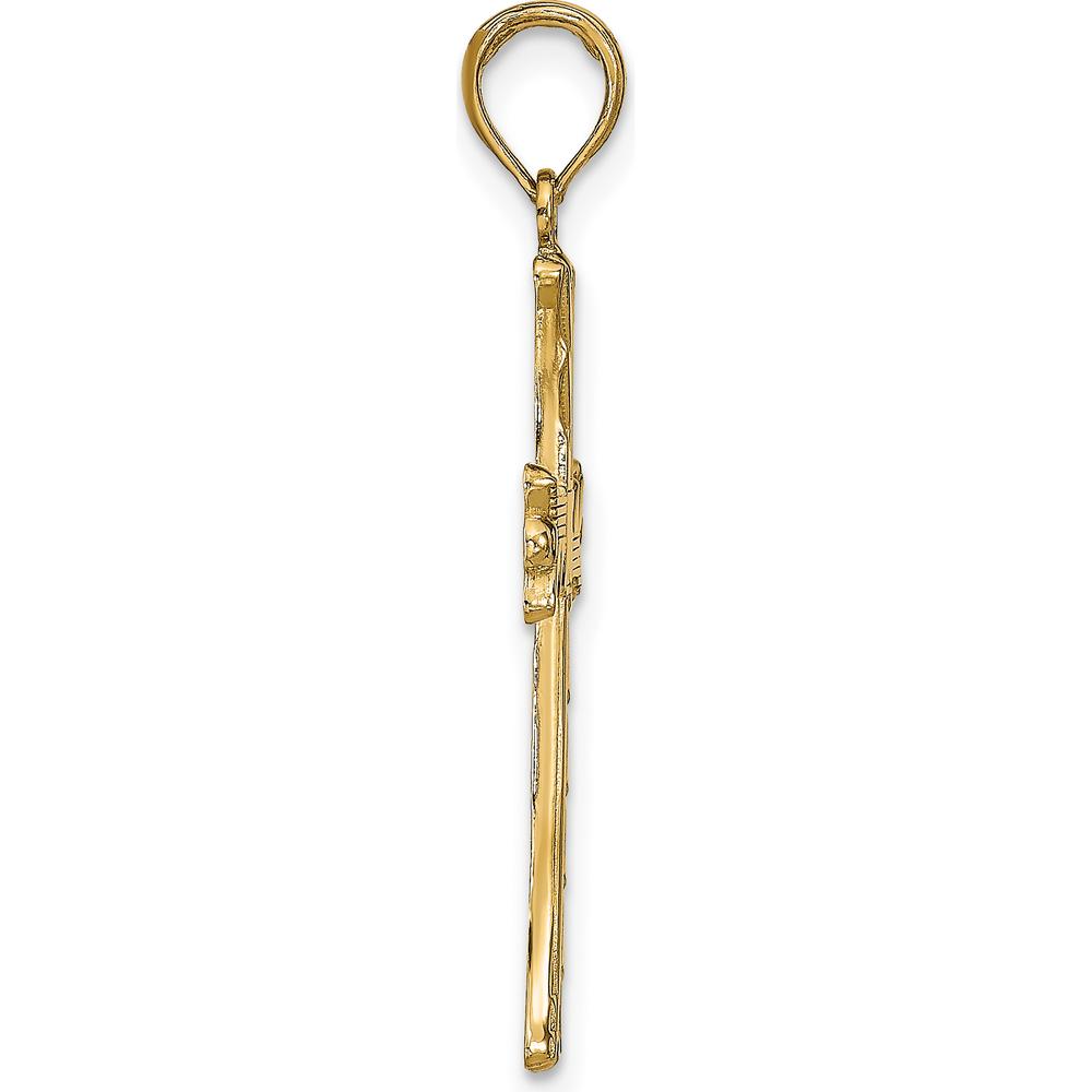 14K Yellow Gold Textured Cross Pendant with Square Center - 33.45mm Length by Oro Pregiato
