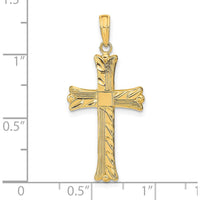 14K Yellow Gold Textured Cross Pendant with Square Center - 33.45mm Length by Oro Pregiato