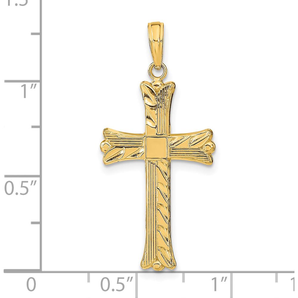 14K Yellow Gold Textured Cross Pendant with Square Center - 33.45mm Length by Oro Pregiato