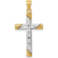 14K Yellow Gold Textured Cross Pendant with White Rhodium Accents by Oro Pregiato
