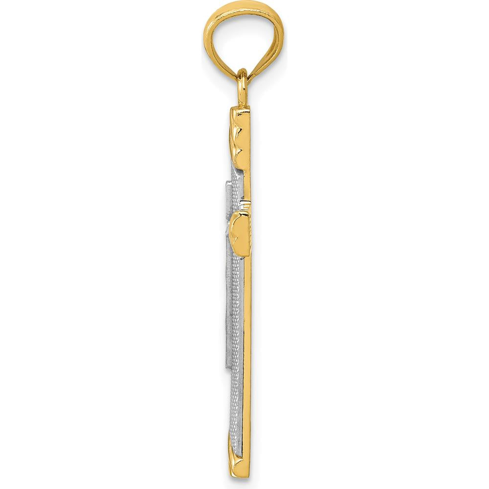 14K Yellow Gold Textured Cross Pendant with White Rhodium Accents by Oro Pregiato