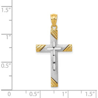 14K Yellow Gold Textured Cross Pendant with White Rhodium Accents by Oro Pregiato