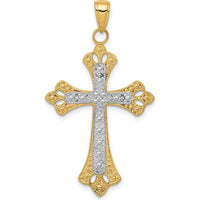 14K Yellow Gold Textured Cross Pendant with White Rhodium Plating by Oro Pregiato
