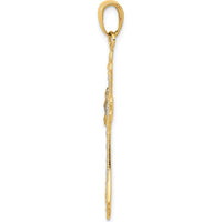 14K Yellow Gold Textured Cross Pendant with White Rhodium Plating by Oro Pregiato