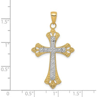 14K Yellow Gold Textured Cross Pendant with White Rhodium Plating by Oro Pregiato
