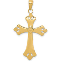 14K Yellow Gold Textured Cross Pendant with White Rhodium Plating by Oro Pregiato