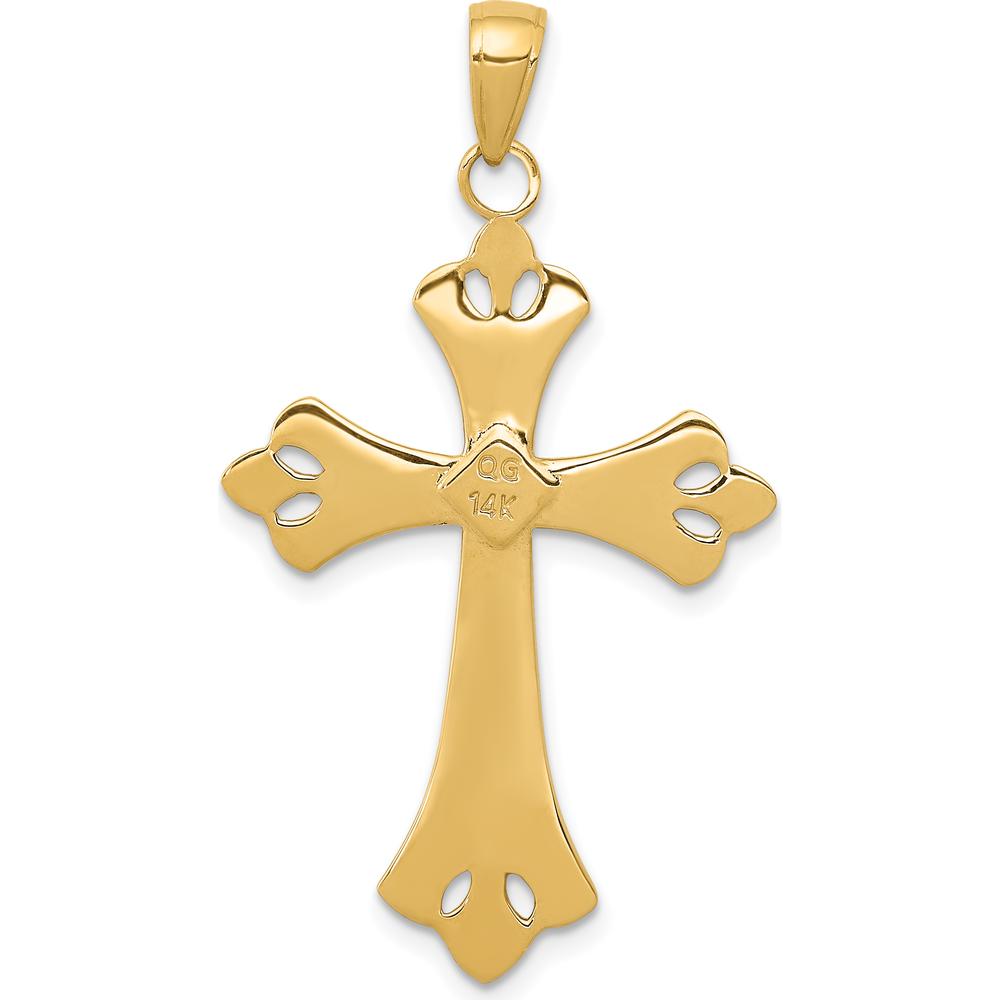 14K Yellow Gold Textured Cross Pendant with White Rhodium Plating by Oro Pregiato