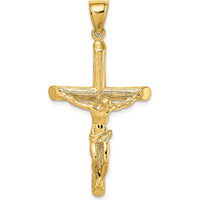 14K Yellow Gold Textured Crucifix Pendant - Polished Finish by Oro Pregiato