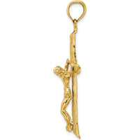 14K Yellow Gold Textured Crucifix Pendant - Polished Finish by Oro Pregiato