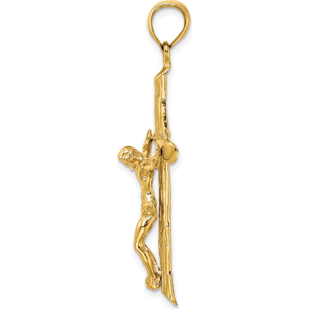14K Yellow Gold Textured Crucifix Pendant - Polished Finish by Oro Pregiato