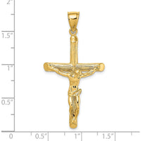 14K Yellow Gold Textured Crucifix Pendant - Polished Finish by Oro Pregiato