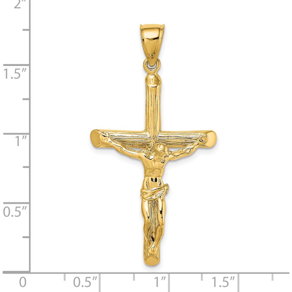 14K Yellow Gold Textured Crucifix Pendant - Polished Finish by Oro Pregiato