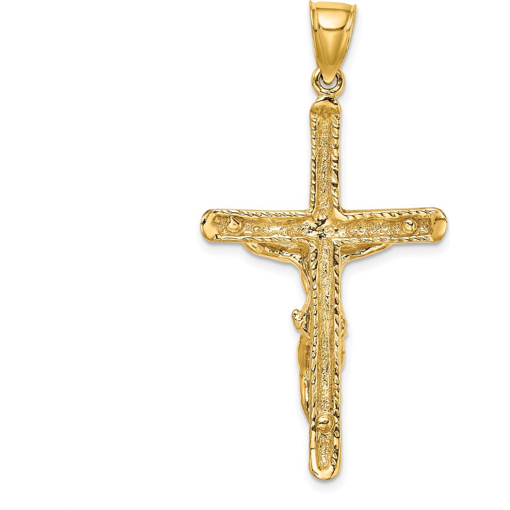 14K Yellow Gold Textured Crucifix Pendant - Polished Finish by Oro Pregiato