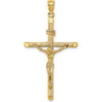 14K Yellow Gold Textured Crucifix Pendant with Polished Finish - 47mm Length by Oro Pregiato