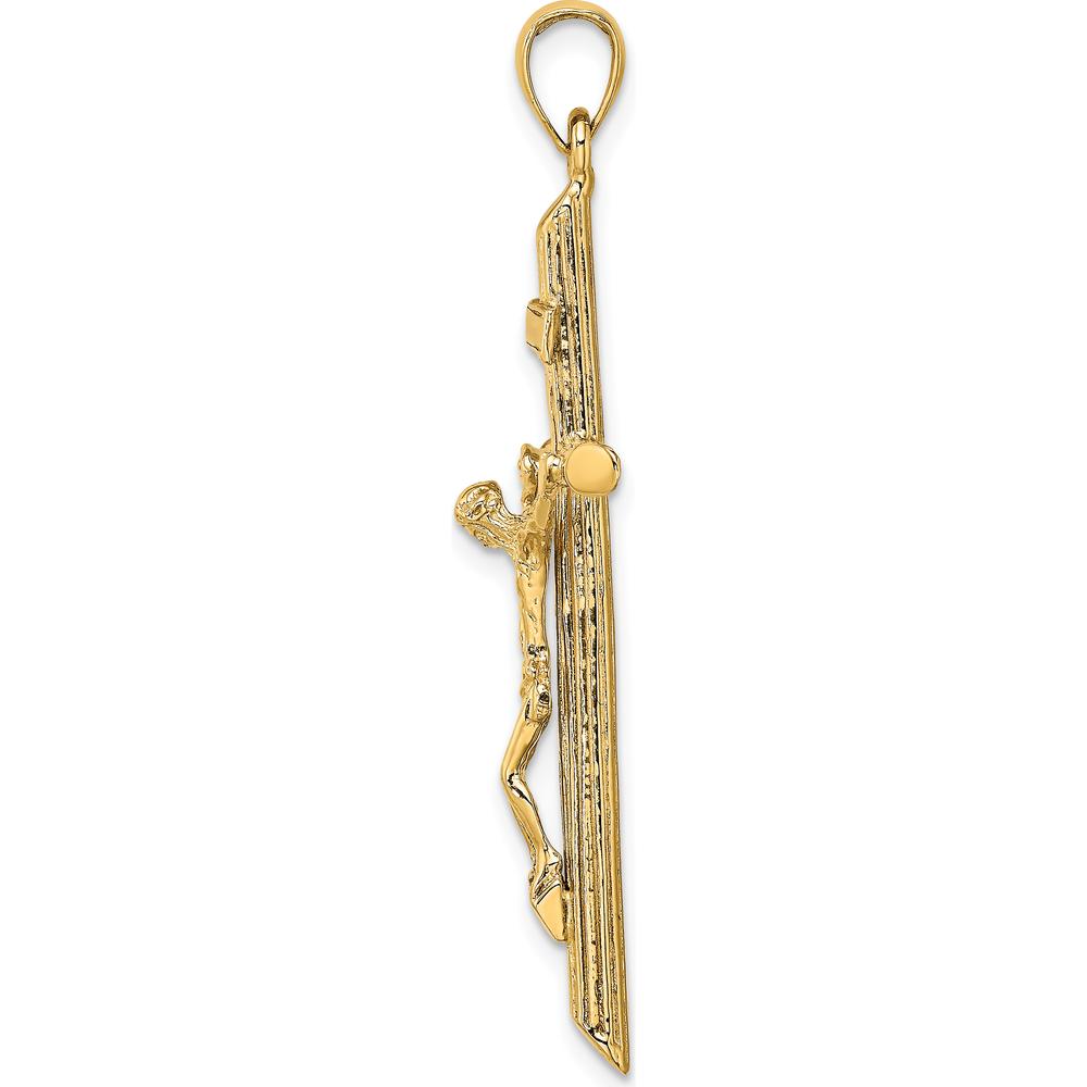14K Yellow Gold Textured Crucifix Pendant with Polished Finish - 47mm Length by Oro Pregiato