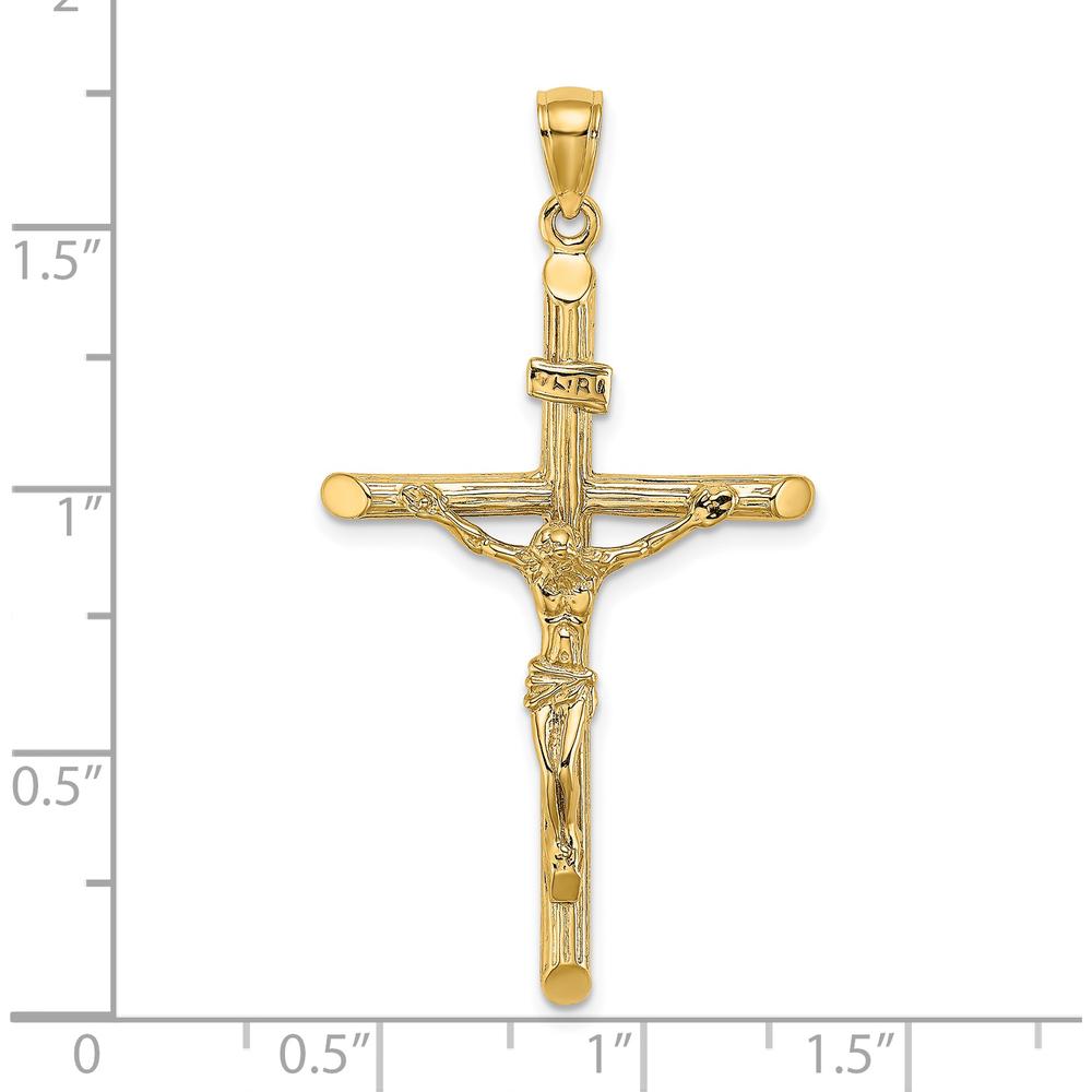 14K Yellow Gold Textured Crucifix Pendant with Polished Finish - 47mm Length by Oro Pregiato
