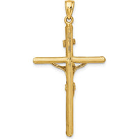 14K Yellow Gold Textured Crucifix Pendant with Polished Finish - 47mm Length by Oro Pregiato