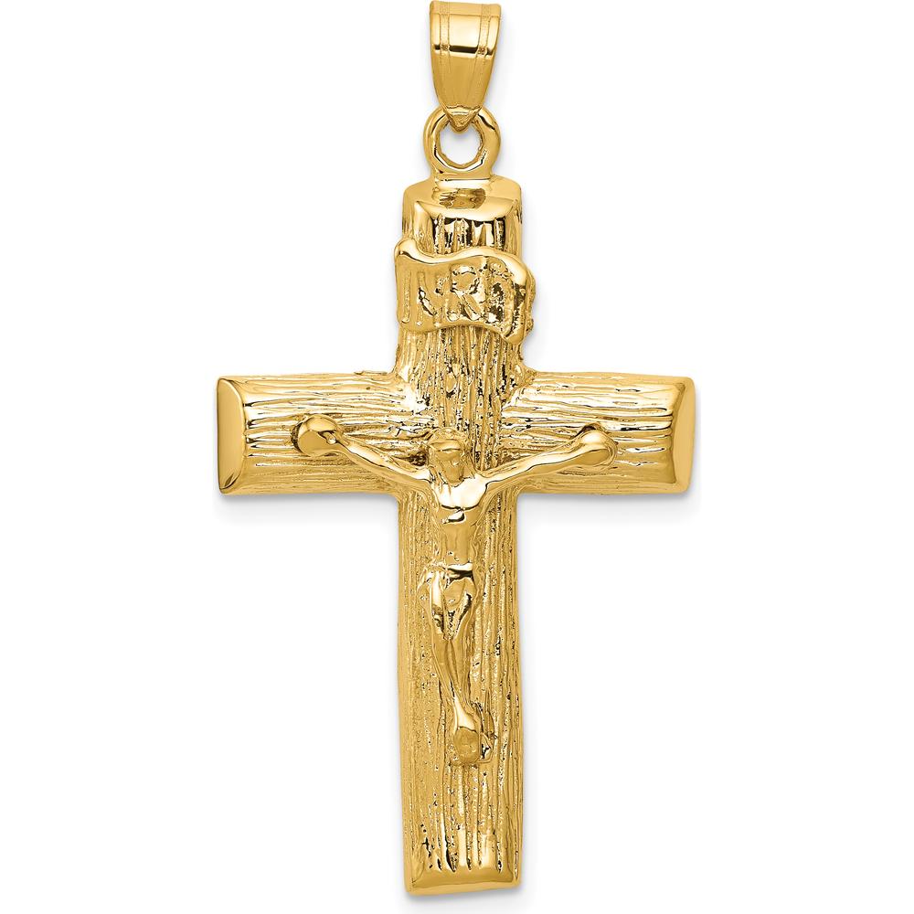 14K Yellow Gold Textured Crucifix Tree Charm Pendant - 39mm Length by Oro Pregiato